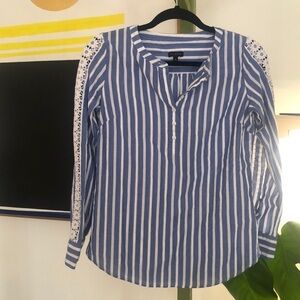 Talbots striped popover top with lace size…